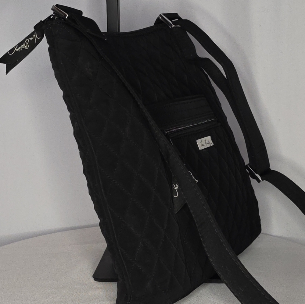 Vera Bradley Black Quilted Crossbody Bag |Leopard Print Lining |Adjustable Strap - Picture 5 of 9